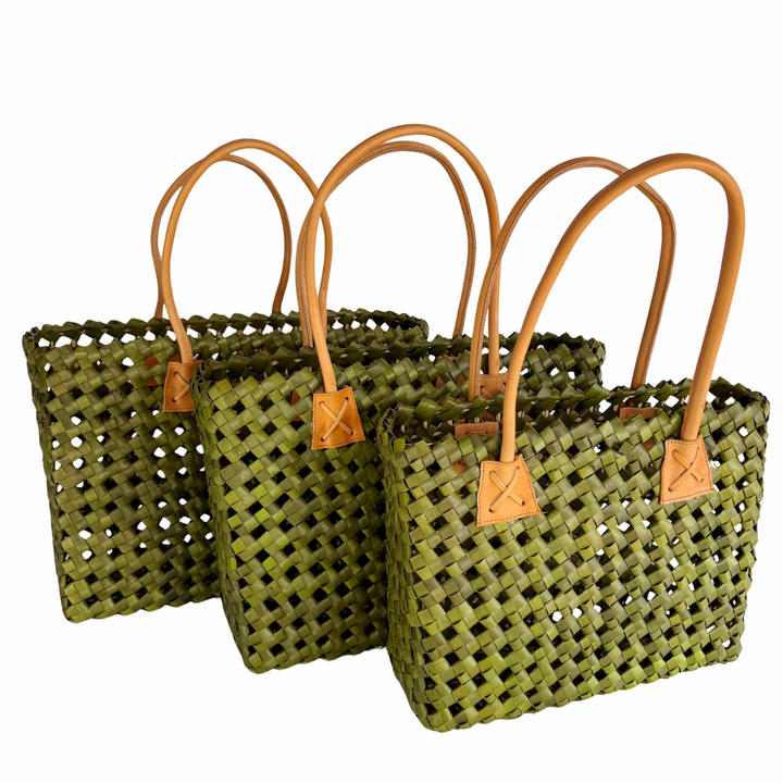 Isla Woven Tote Bag - Moss
