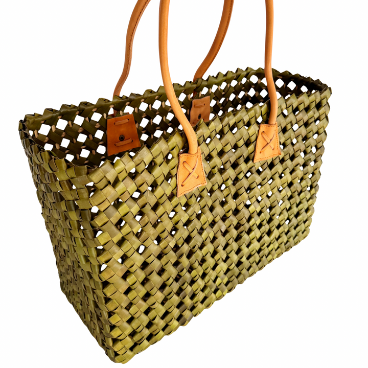 Isla Woven Tote Bag - Moss