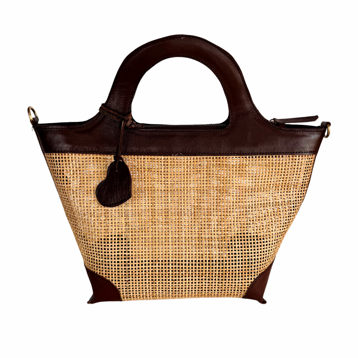 Cleo Rattan & Leather Handbag