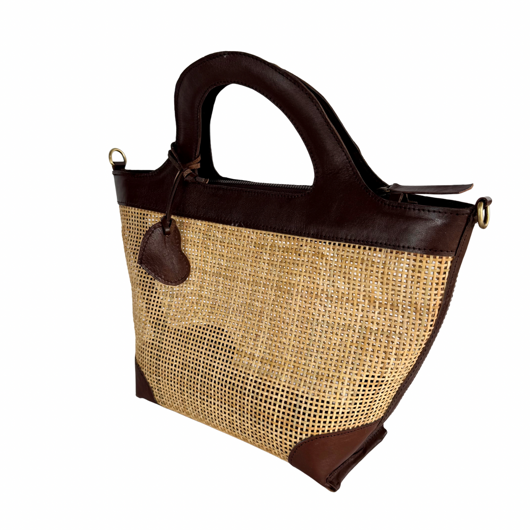 Cleo Rattan & Leather Handbag