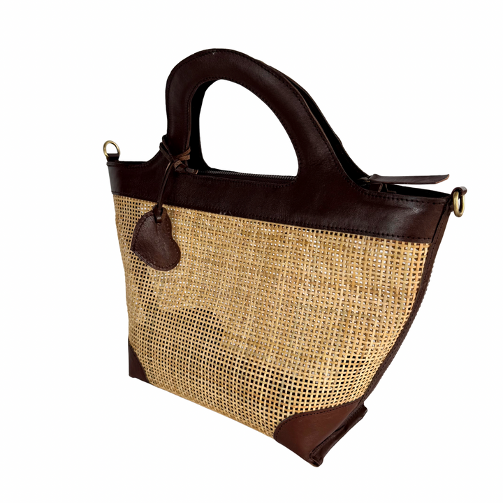 Cleo Rattan & Leather Handbag