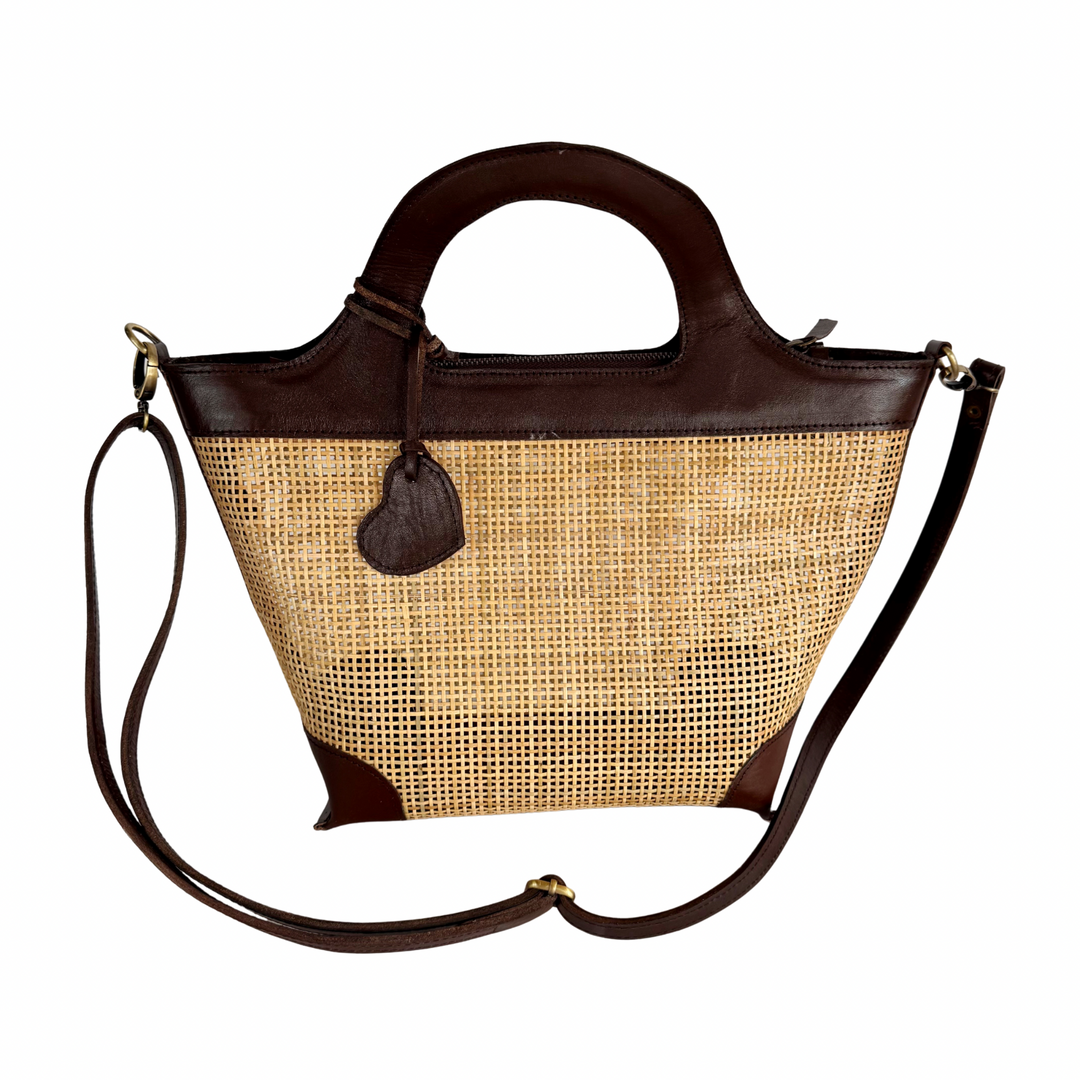 Cleo Rattan & Leather Handbag