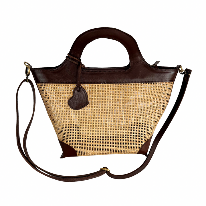 Cleo Rattan & Leather Handbag
