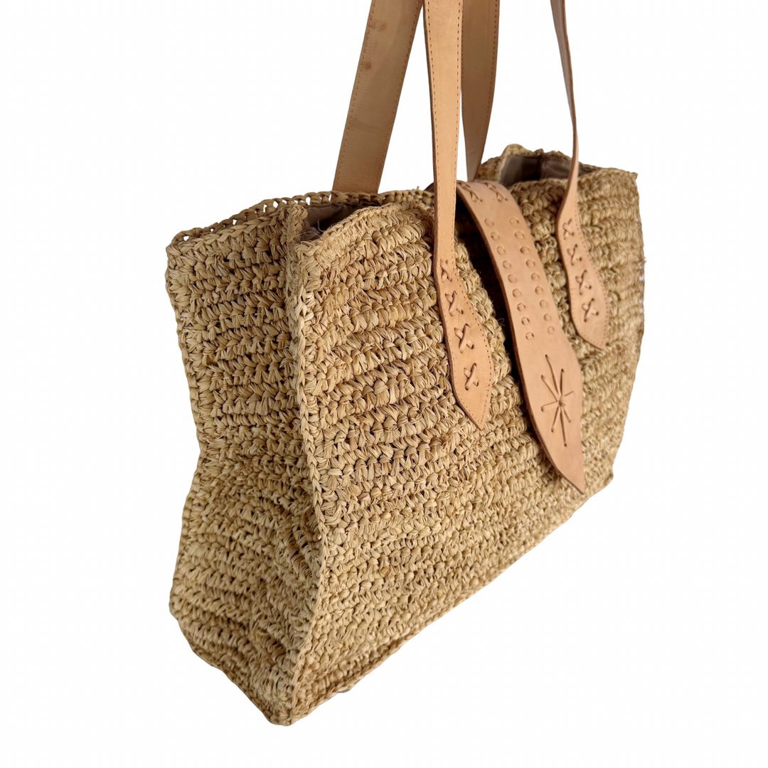 Palmer Raffia & Leather Tote Bag