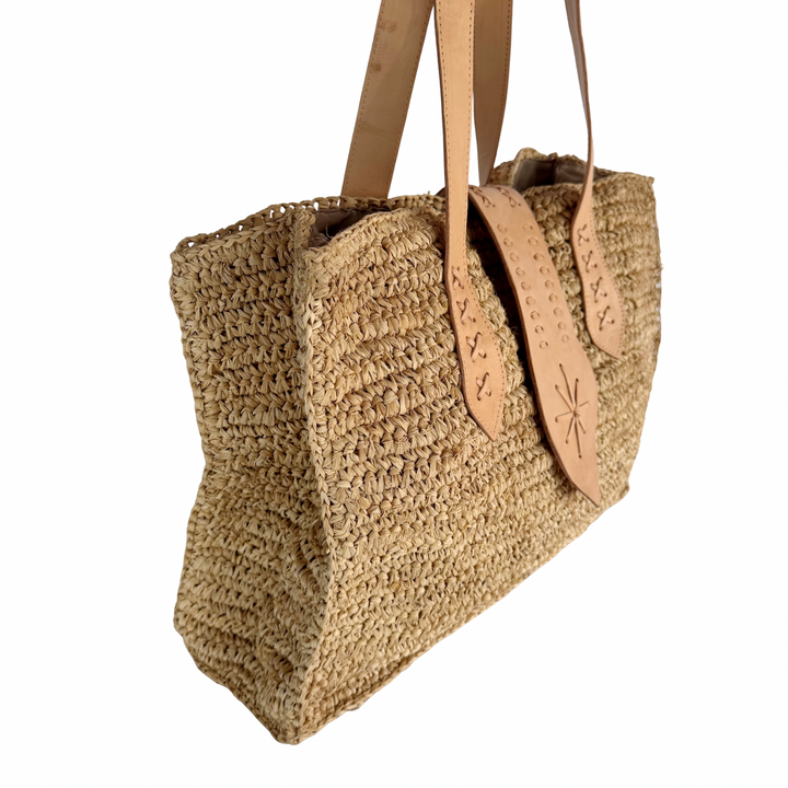 Palmer Raffia & Leather Tote Bag
