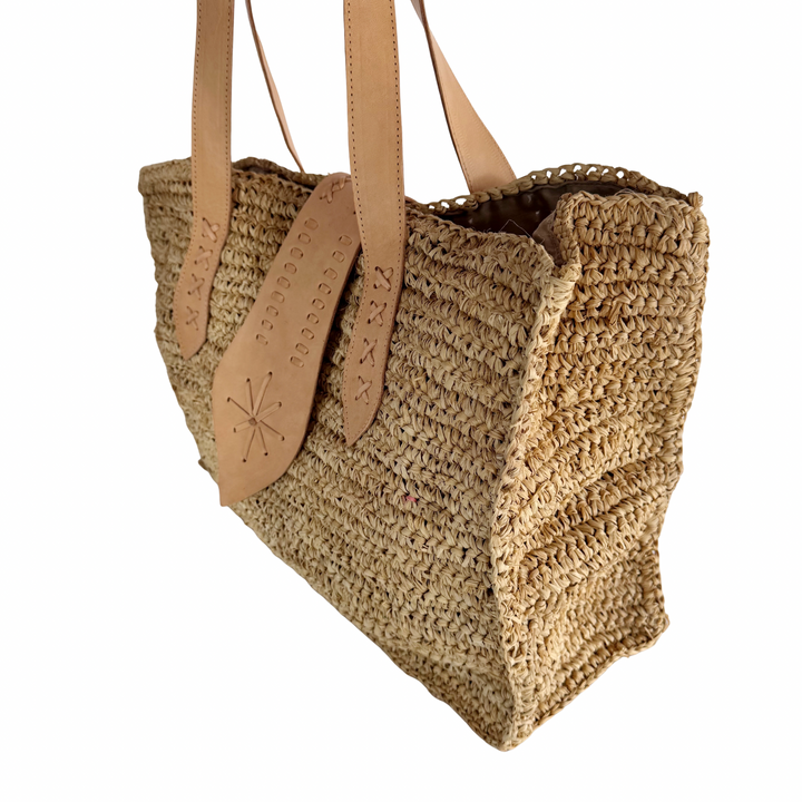 Palmer Raffia & Leather Tote Bag