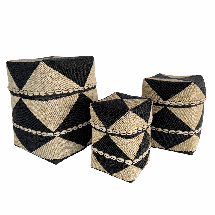 Nala Beaded Shell Box - Black/Sand