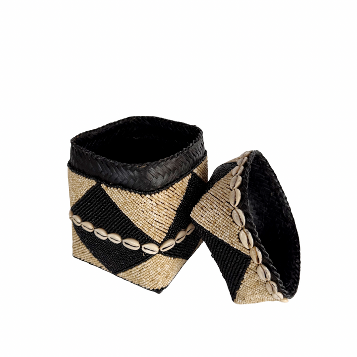 Nala Beaded Shell Box - Black/Sand