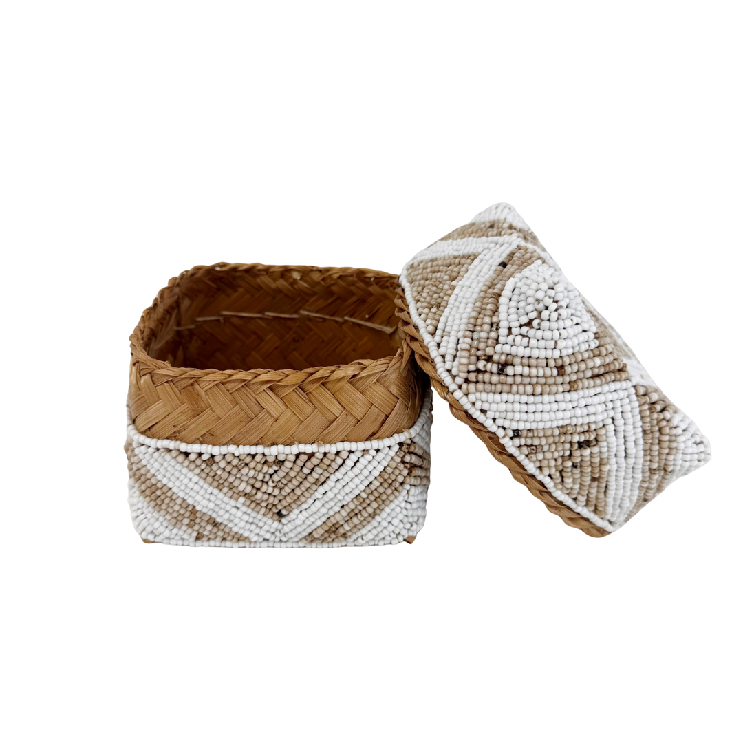 Suki Beaded Box - White/Sand