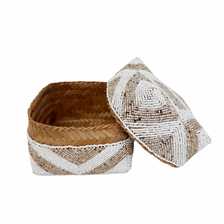 Suki Beaded Box - White/Sand