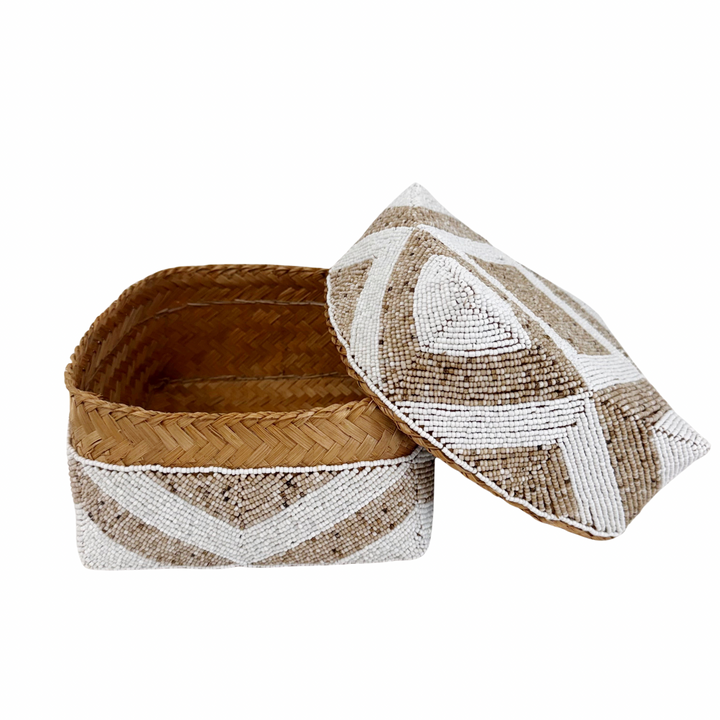 Suki Beaded Box - White/Sand