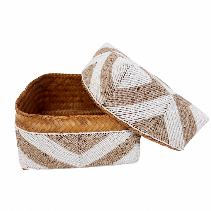 Suki Beaded Box - White/Sand