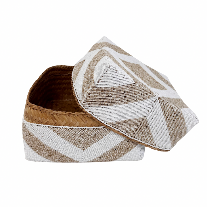 Suki Beaded Box - White/Sand