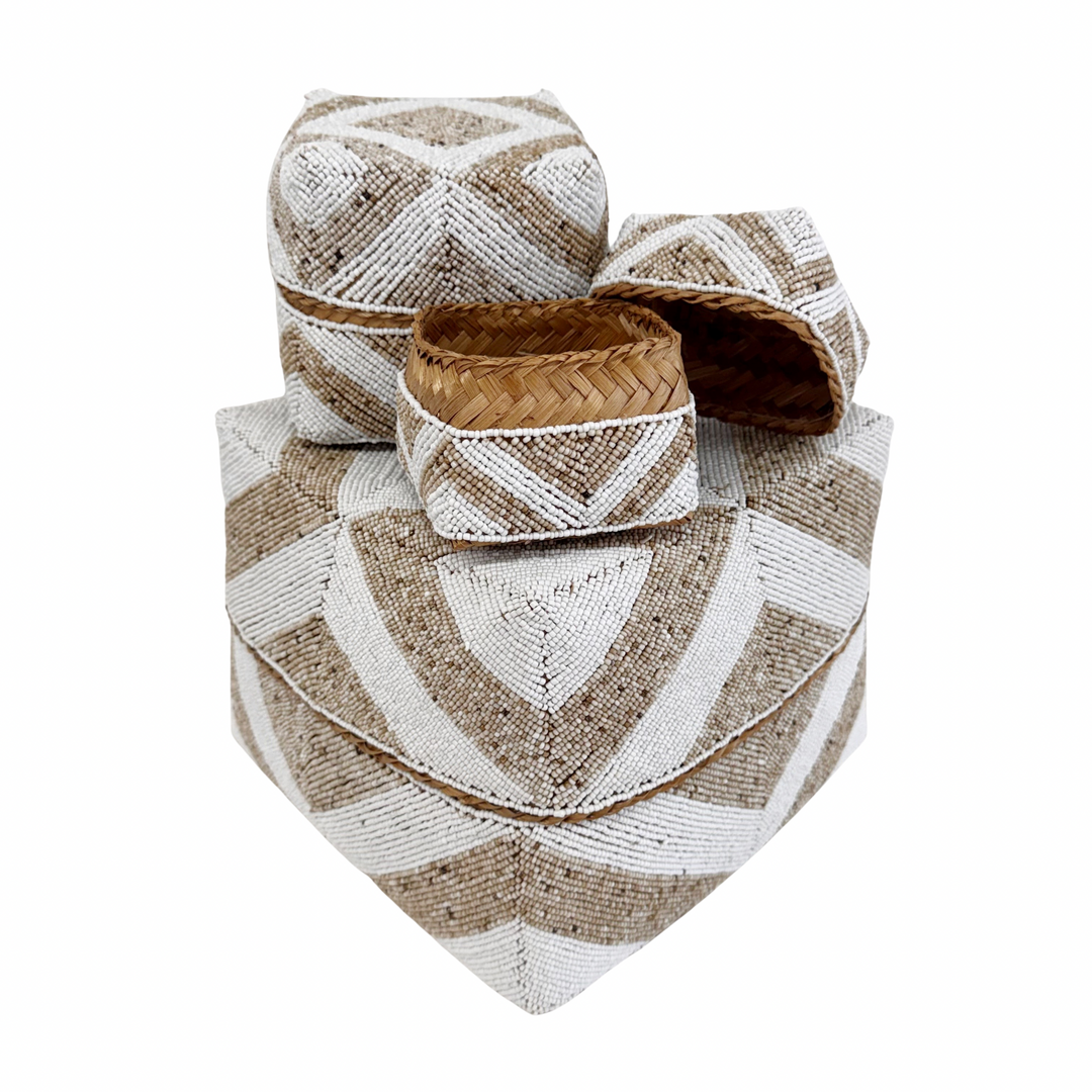 Suki Beaded Box - White/Sand