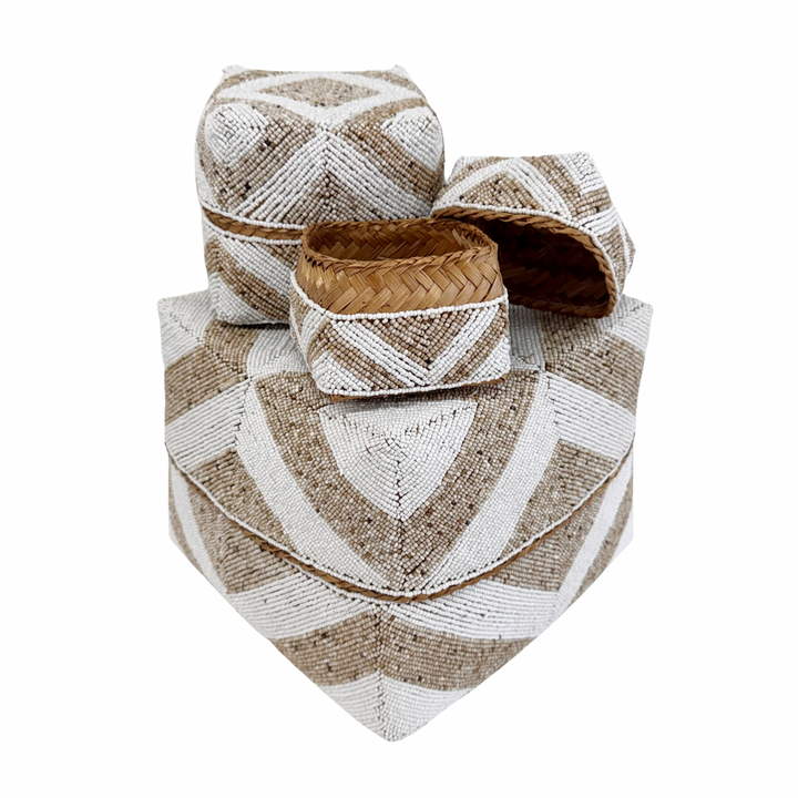 Suki Beaded Box - White/Sand