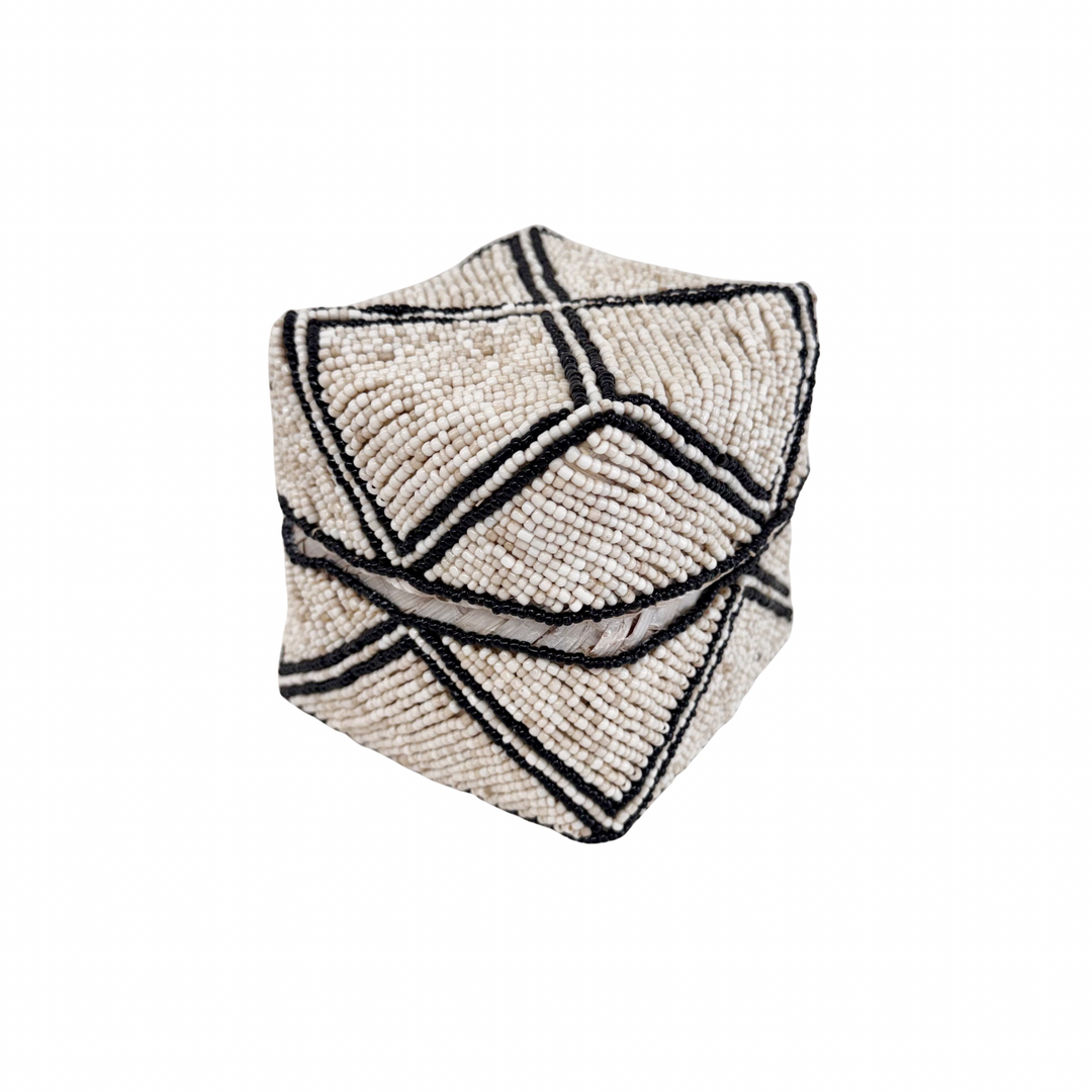 Mara Beaded Box - Sand/Black