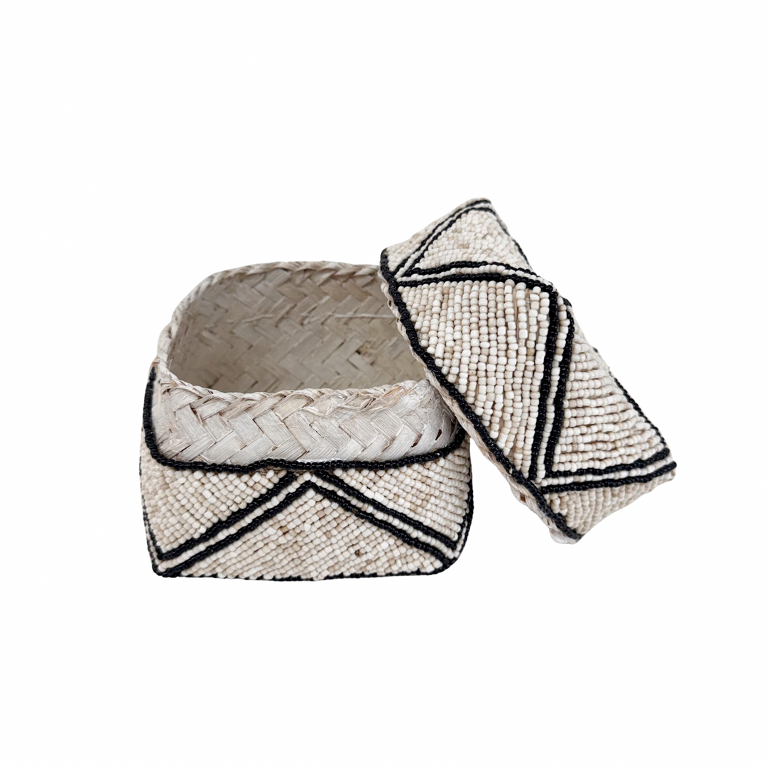 Mara Beaded Box - Sand/Black