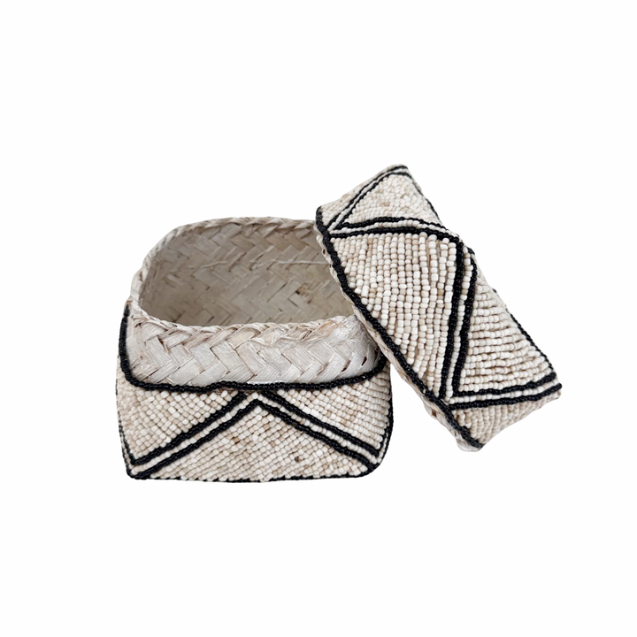Mara Beaded Box - Sand/Black