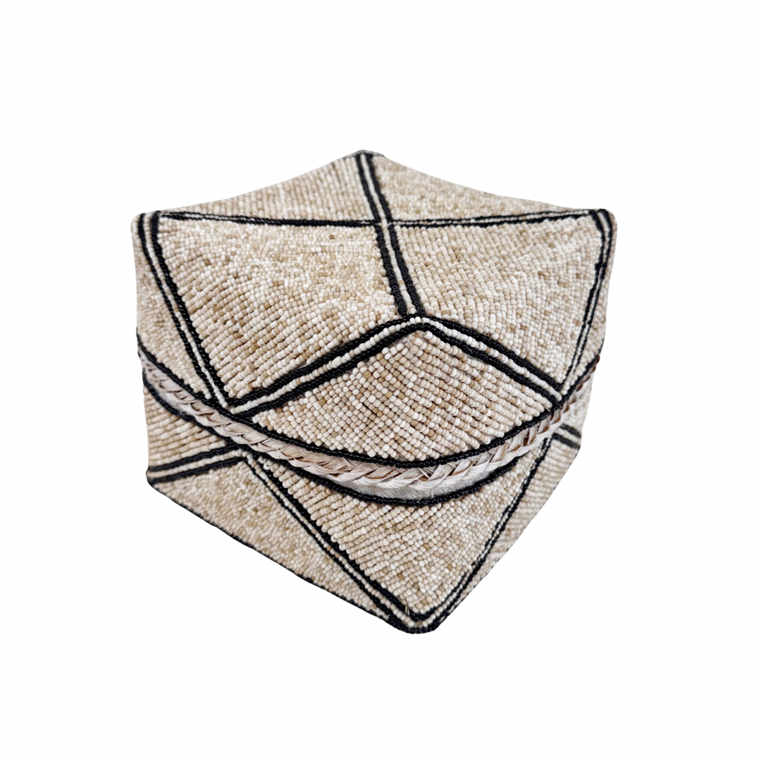 Mara Beaded Box - Sand/Black