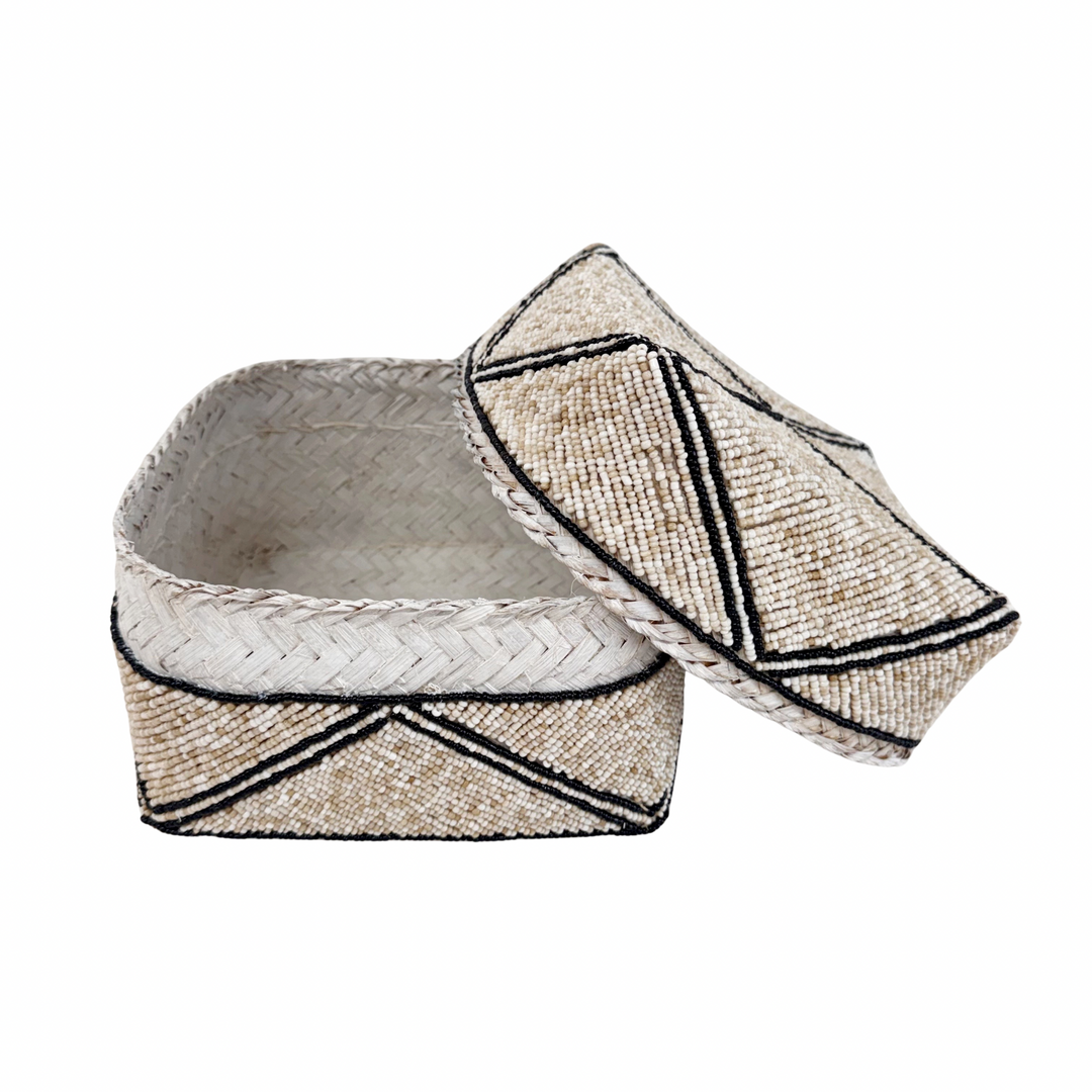 Mara Beaded Box - Sand/Black