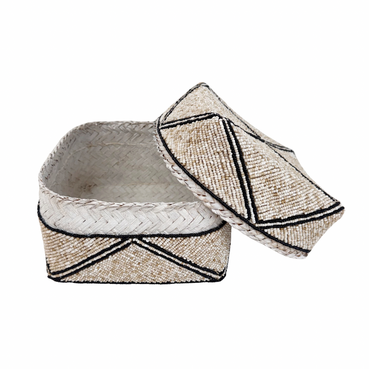 Mara Beaded Box - Sand/Black