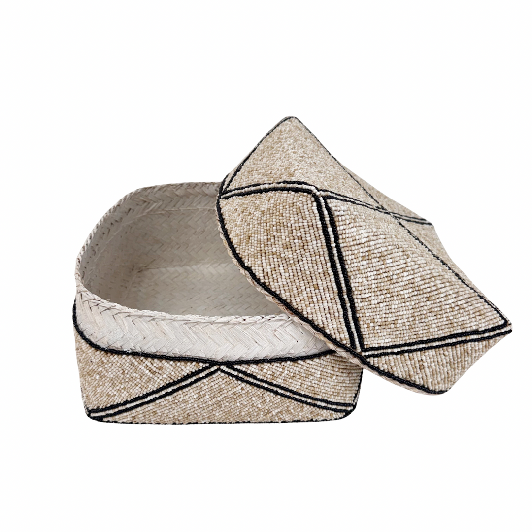 Mara Beaded Box - Sand/Black