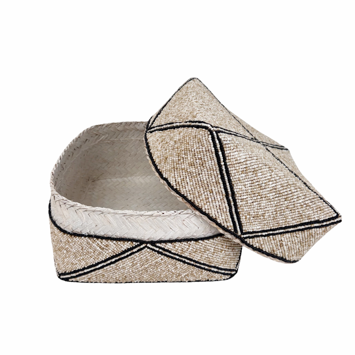 Mara Beaded Box - Sand/Black