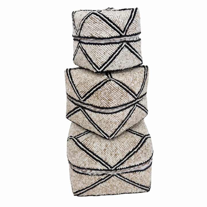 Mara Beaded Box - Sand/Black