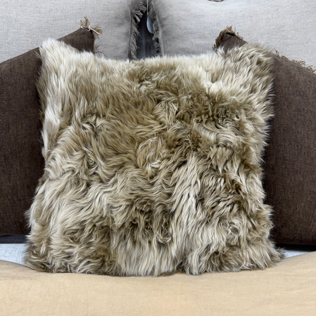 Long Wool Cushion 50x50cm - Feather Fill - Butterscotch