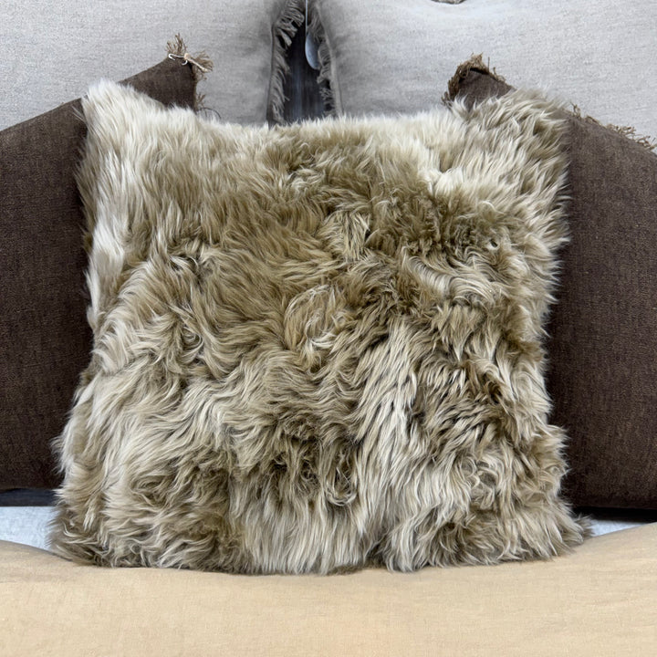 Long Wool Cushion 50x50cm - Feather Fill - Butterscotch