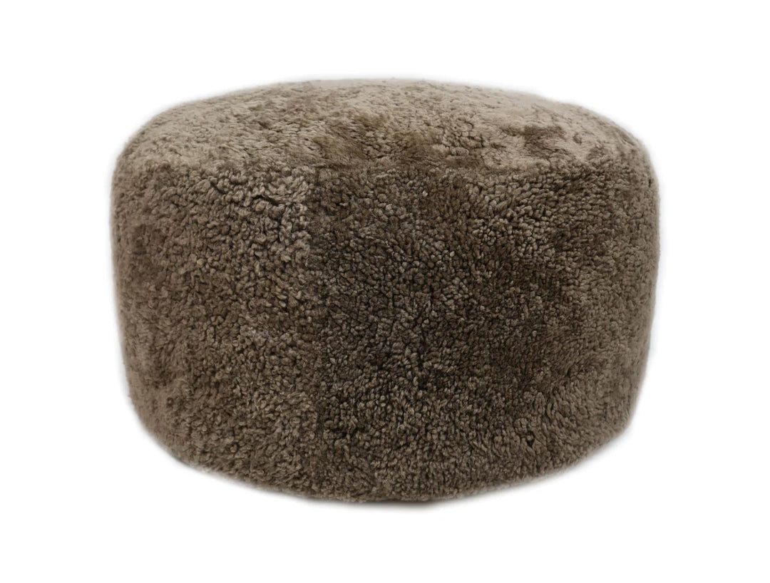 Short Curly Wool Ottoman 30x60cm - Leather/Nomad