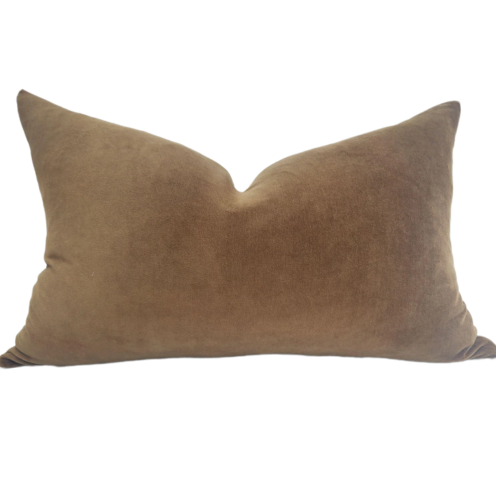 Fontainebleau Cotton Velvet & French Linen Cushion 40x60cm Lumbar - Toffee